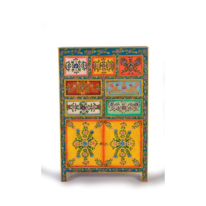 Giner y Colomer Commode 7 tiroirs et 2 portes en MDF et bois de mango peint à la main multicolore - 122 x 80 x 40 cm 1
