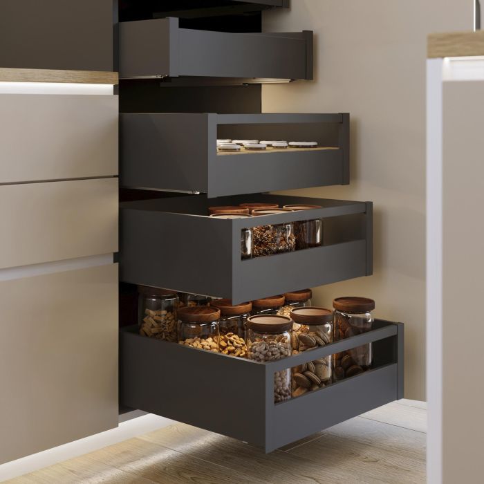 Emuca Tiroir extérieur Protone 30kg , coulisses à sortie totale et fermeture amortie, hauteur 178mm, profondeur 350mm, Acier, Gris anthracite 1 Emuca Tiroir extérieur Protone 30kg , coulisses à sortie totale et fermeture amortie, hauteur 178mm, profondeur 350mm, Acier, Gris anthracite 1