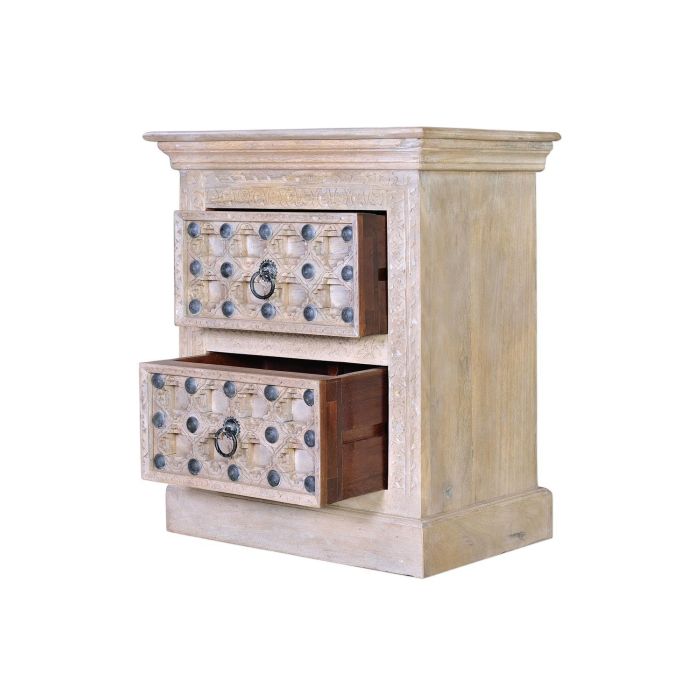 GINER Y COLOMER BAKRA - Table de chevet en bois de manguier naturel avec détails en bronze, deux tiroirs - 70 x 60 x 40 cm 4