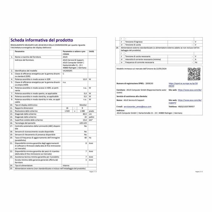 Écran Asus 90LM0540-B01370 24" Full HD LCD 15