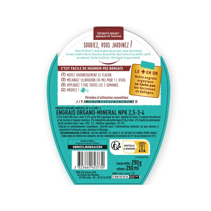 Or Brun Engrais Liquide pour Bonsaï Intérieur et Extérieur, 250 ml - OBRECLBONSAI250 - Formule Équilibrée pour Croissance et Feuillage Compact Or Brun Engrais Liquide pour Bonsaï Intérieur et Extérieur, 250 ml - OBRECLBONSAI250 - Formule Équilibrée pour Croissance et Feuillage Compact