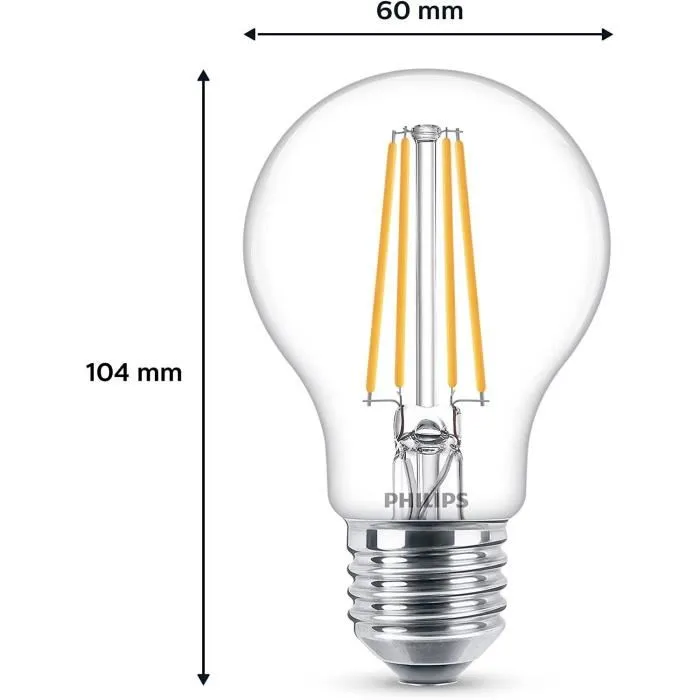 Philips Ampoule LED E27 Transparente 60W Blanc Lot de 6 - PHI8718696775059 1 Philips Ampoule LED E27 Transparente 60W Blanc Lot de 6 - PHI8718696775059 1