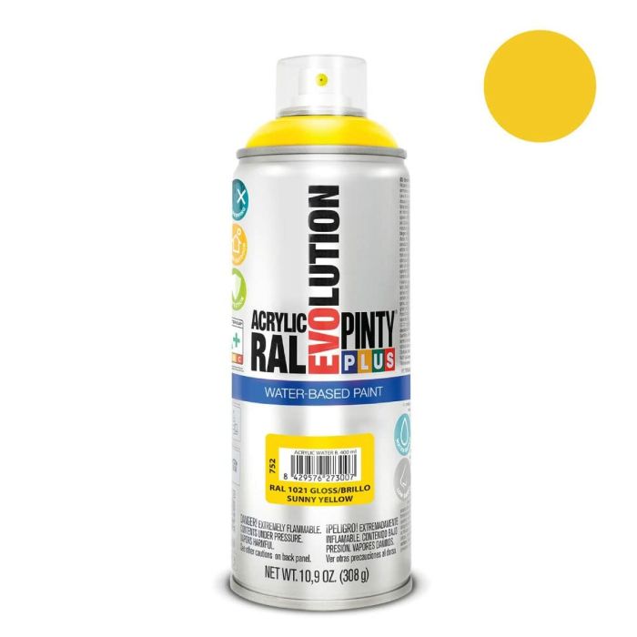 Peinture en spray Pintyplus Evolution RAL 1021 Base d'eau Sunny Yellow 400 ml 1
