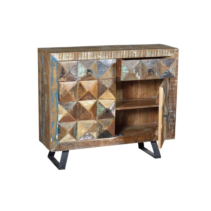 GINER Y COLOMER Buffet pour entrée en bois recyclé multicolore avec 2 tiroirs et 2 portes - 87 x 100 x 32 cm 2 GINER Y COLOMER Buffet pour entrée en bois recyclé multicolore avec 2 tiroirs et 2 portes - 87 x 100 x 32 cm 2