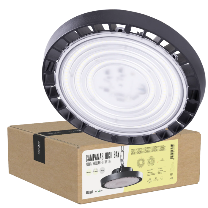BX3 LIGHT Campanas High Bay LED 200W IP65 120° Blanc Froid 6000K pour Grandes Hauteurs - Remplacement Halogénure Métallique