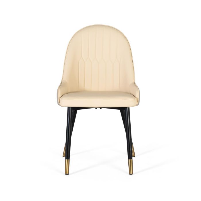 GINER Y COLOMER Lot de 4 chaises de salle à manger avec dossier rembourré en cuir PU beige et pieds en acier tubulaire noir mat, design moderne et élégant 1