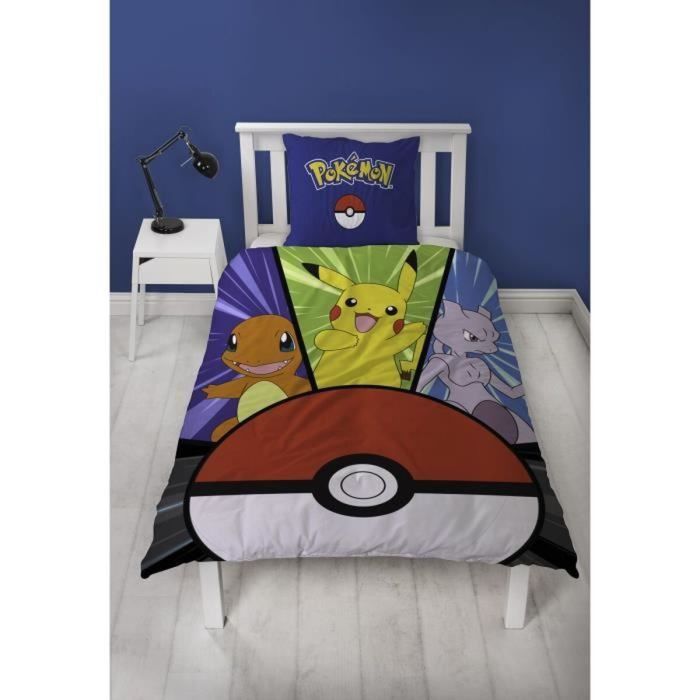 Parure de couette Pokémon Jaune Blanc Rouge Lit 2 persones 2 Pièces 1
