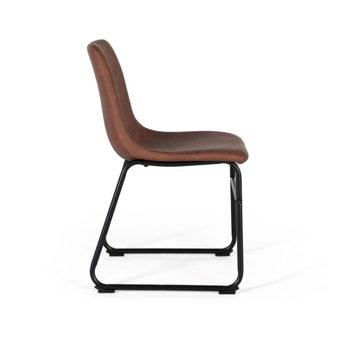 GINER Y COLOMER Lot de 4 chaises capitonnées en PU marron avec structure en acier noir, design élégant, dossier et assise rembourrés 2