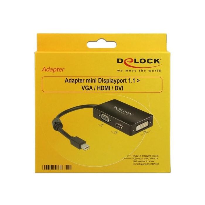 DELOCK Adapterkabel mini DisplayPort Stecker > 1 x VGA + 1 x HDMI + 1 x DVI 24+1 schwarz 1