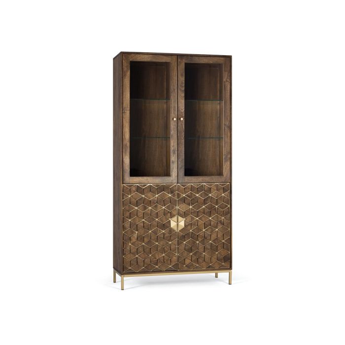GINER Y COLOMER Vitrina Buffet Dora2 en Bois de Mango et Métal avec 2 Portes en Verre et 2 Portes en Bois - Effet Enjambre - Coloris Noyer et Doré - Dimensions 200 x 98 x 40 cm 1