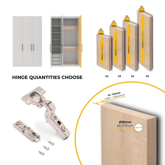 Emuca Lot de 20 charnières super coudées X91 à fermeture amortie avec embases droite à visser, Hauteur 1, Acier, Nickelé 7