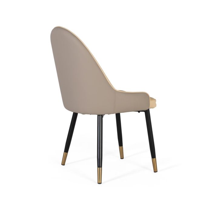 GINER Y COLOMER Lot de 4 chaises de salle à manger avec dossier rembourré en cuir PU beige et pieds en acier tubulaire noir mat, design moderne et élégant 3