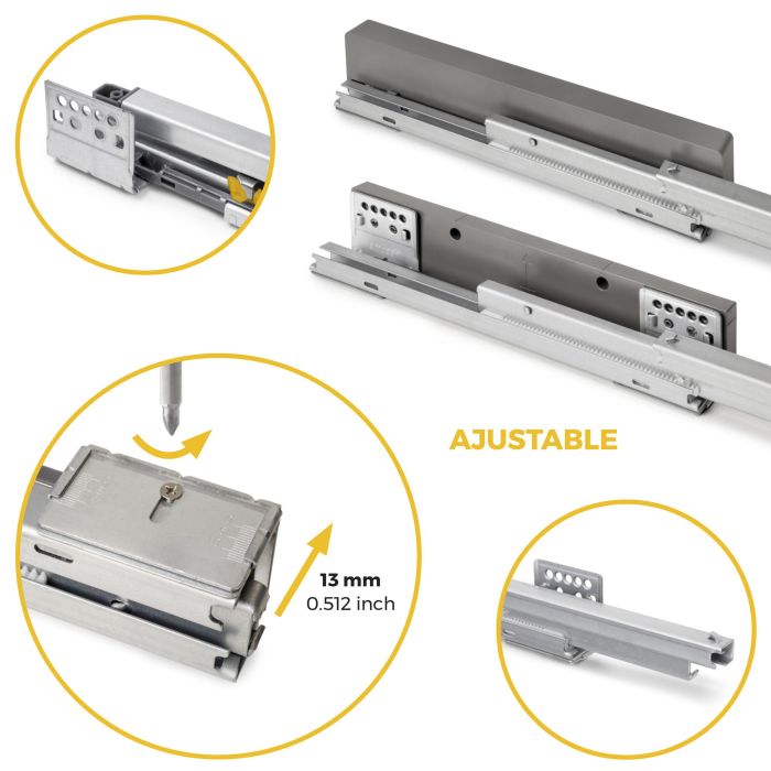 Emuca Kit plateau auxiliaire, panier et rack ajustable Quartz pour armoires, glissières extension totale et à fermeture douce, Module 60cm, Finition Titane 9