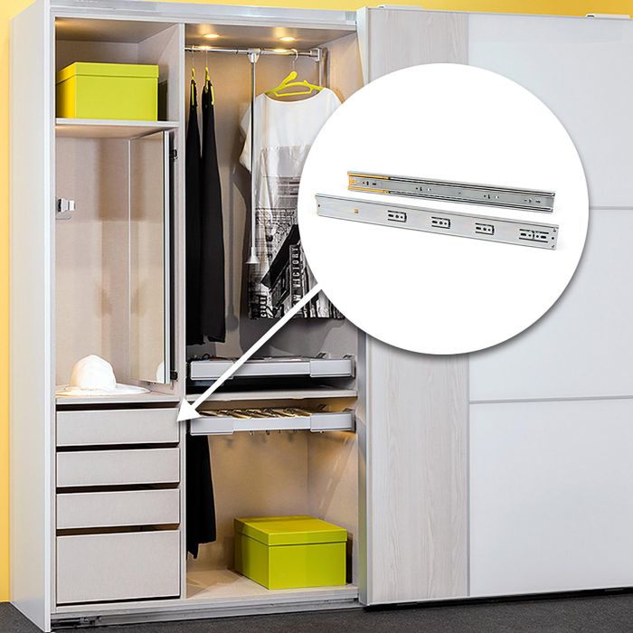 Emuca Jeu de coulisses à billes pour tiroirs à sortie totale, fermeture amortie, hauteur45mm, longueur 550mm, Acier, Zingué 2