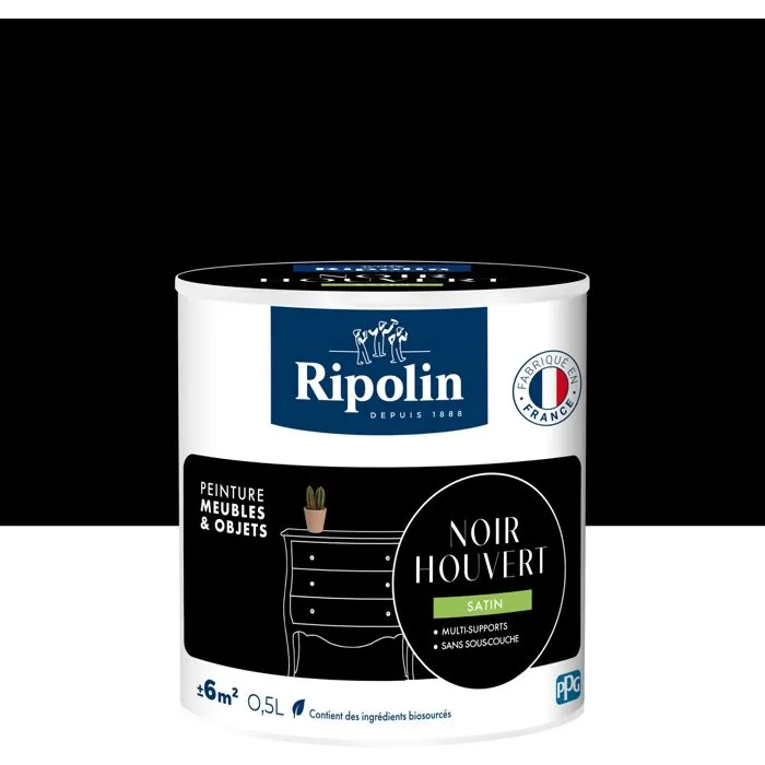 Ripolin - Peinture Meubles & Objets - 0.5L - Noir Houvert - Satiné - Sans sous-couche - Intérieur/Extérieur
