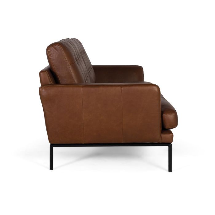 Giner y Colomer - Canapé 3 places en cuir véritable, style vintage avec capitonnage et pieds en métal bronze - Marron (L200 x P90 x H83 cm) 2