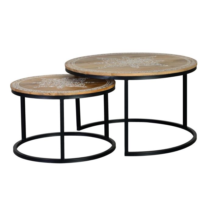 GINER Y COLOMER Table basse en bois de manguier avec pieds en métal, couleur naturel et noir - Set de 2 tables (grande: Ø80 x 48 cm, petite: Ø60 x 40 cm) 0 GINER Y COLOMER Table basse en bois de manguier avec pieds en métal, couleur naturel et noir - Set de 2 tables (grande: Ø80 x 48 cm, petite: Ø60 x 40 cm) 0
