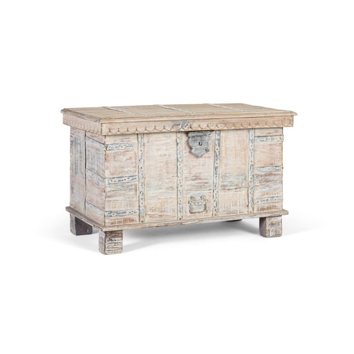 GINER Y COLOMER - Coffre de rangement en bois massif, ouverture par le dessus, finition blanc décapé - Dimensions intérieures : 40x76x37 cm 1