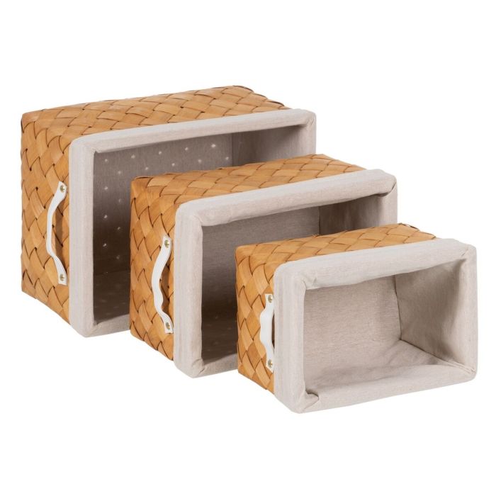 Set de basket Naturel Bois Tissu 39,5 x 30 x 24 cm (3 Unités) 8