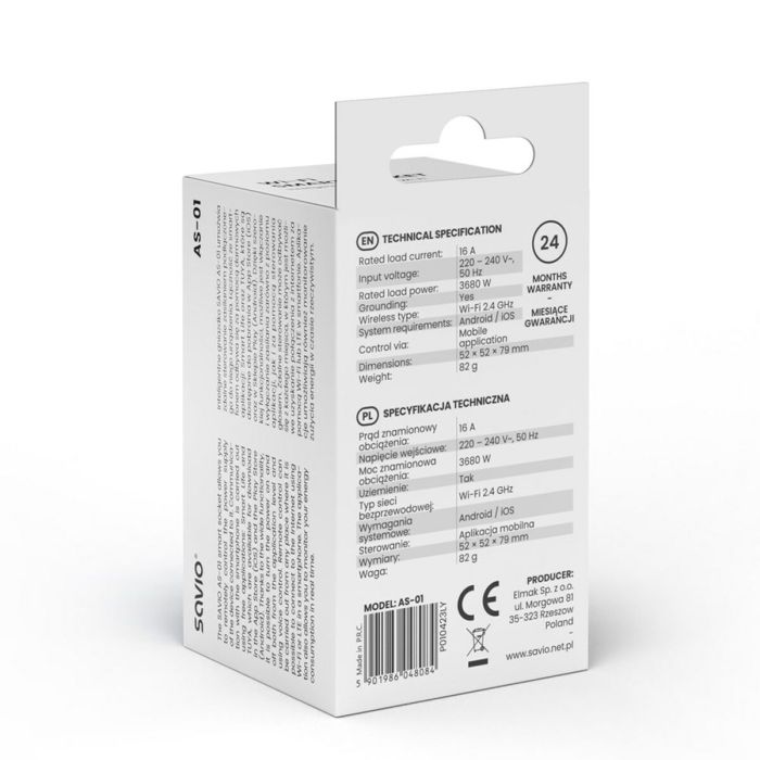 Prise Intelligente Savio AS-01 Wi-Fi 7 Prise Intelligente Savio AS-01 Wi-Fi 7