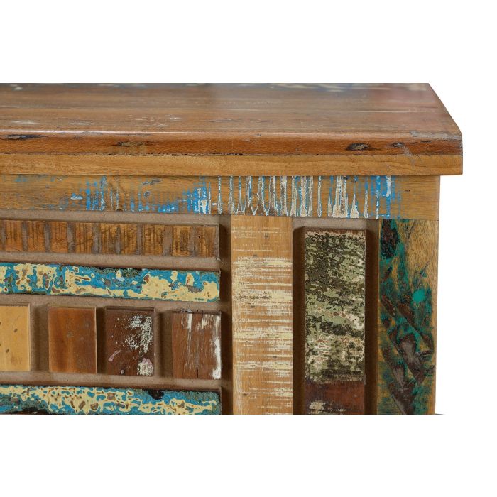 GINER Y COLOMER - Coffre en bois recyclé multicolore à ouverture supérieure et pieds en métal - Finition satinée, design géométrique - 116x47x40 cm 3