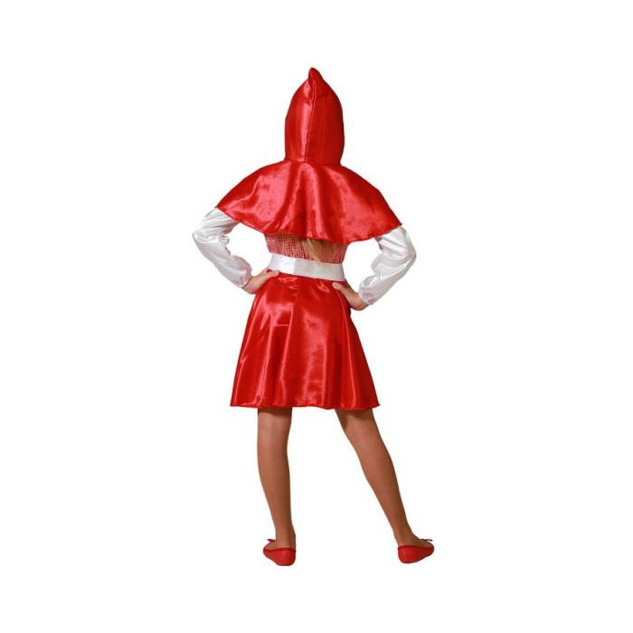 Déguisement Petite Fille Chaperon Rouge 7-9 Ans - Costume enfant avec cape à capuche, chemise, tablier et jupe rouge en polyester pour fête et carnaval