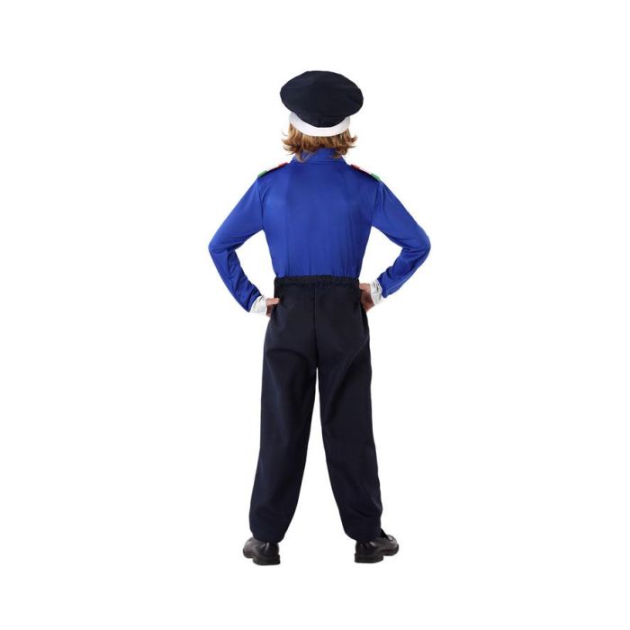 Déguisement Policier Enfant Garçon Bleu - Ensemble avec Casquette, Chemise à Bande et Pantalon - Taille 7-9 Ans