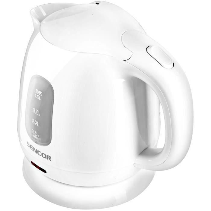 Sencor SWK 1010WH Bouilloire électrique 1100 W 1 L Blanc, base inox, filtre amovible, sécurité