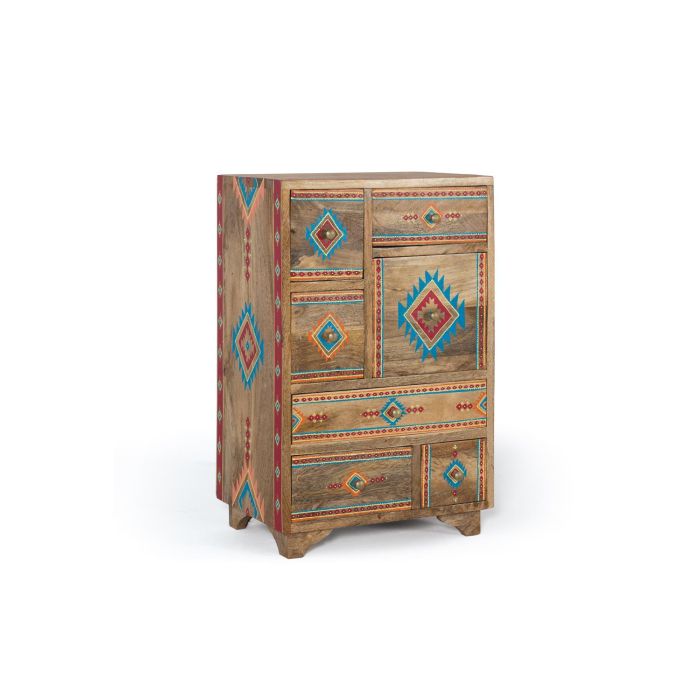 GINER Y COLOMER Table de chevet en bois de manguier multicolore avec 7 tiroirs et détails peints à main - 66 cm H 0 GINER Y COLOMER Table de chevet en bois de manguier multicolore avec 7 tiroirs et détails peints à main - 66 cm H 0
