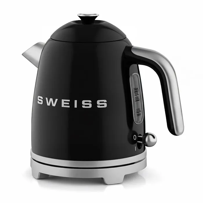 Sweiss KTS9 Bouilloire électrique vintage 1000 W 1 L inox Noir, socle rotatif 360°