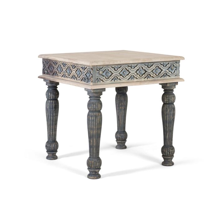 GINER Y COLOMER Table basse en bois de manguier sculpté à la main, plateau gris, pieds tournés bleus vintage, style rustique et bohème 0 GINER Y COLOMER Table basse en bois de manguier sculpté à la main, plateau gris, pieds tournés bleus vintage, style rustique et bohème 0