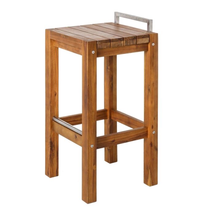 Tabouret Norah Bois Acier inoxydable Bois d'acacia 40 x 40 x 80 cm Gris