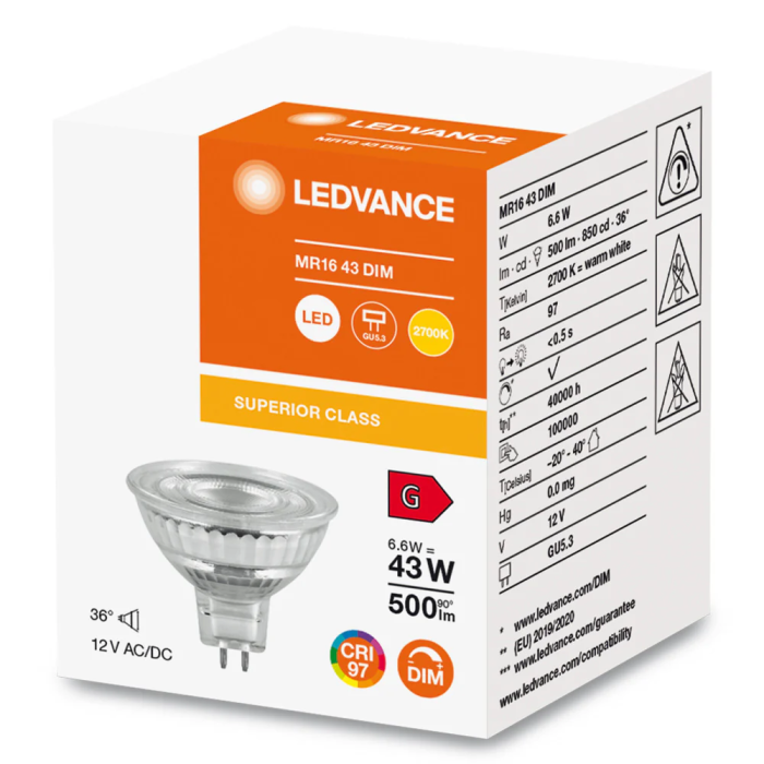 Ledvance LVE-4099854048111 Ampoule LED Spot GU5.3 6.6W 500lm 2700K 36º IP20 Dimmable 1