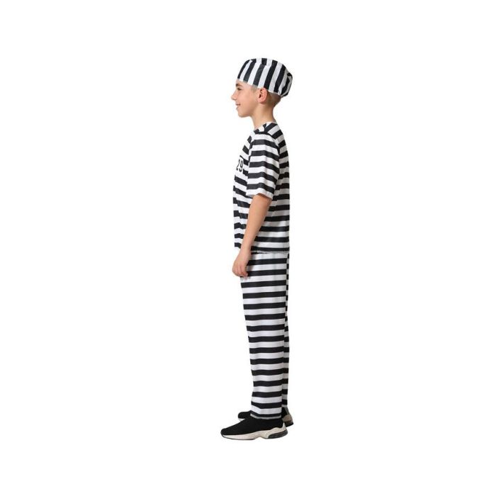 Déguisement Prisonnier pour Enfant - Costume Camisote et Pantalon avec Bonnet - Taille 3-4 Ans - Idéal Carnaval