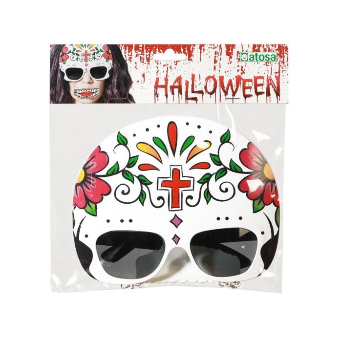 Catrina Lunettes de femme avec design de crâne et détails floraux pour le Jour des Morts et carnaval