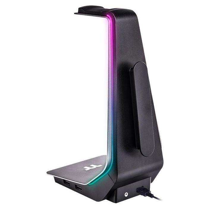 Thermaltake ARGENT HS1 RGB Support pour casque gaming, 2 ports USB, éclairage RGB, en aluminium, couleur noir et gris