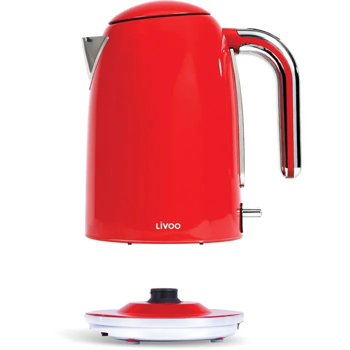 Livoo Bouilloire rétro rouge DOD180R - 2200 W - Capacité 1,7 litres - Socle pivotant 360° - Corps inox - Filtre anticalcaire - Arrêt automatique Livoo Bouilloire rétro rouge DOD180R - 2200 W - Capacité 1,7 litres - Socle pivotant 360° - Corps inox - Filtre anticalcaire - Arrêt automatique