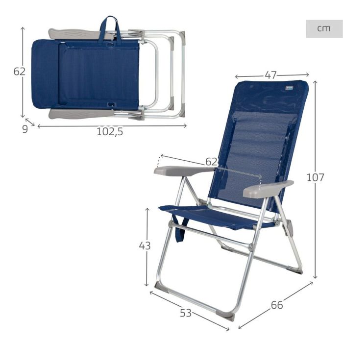 Chaise de Plage Aktive Slim Pliable Blue marine 47 x 107 x 66 cm (4 Unités) 3