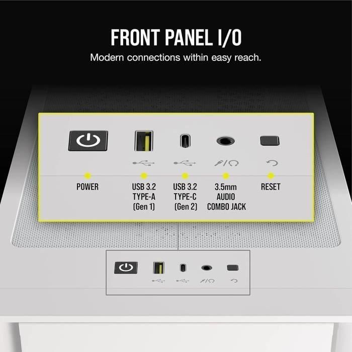 Boitier PC - CORSAIR - CC-9011241-WW - iCUE 4000D RGB AIRFLOW - Moyen-tour - 3 fans AF120 RGB ELITE - iCUE Lighting Node PRO - Blanc 2