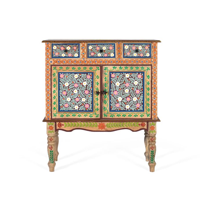 GINER Y COLOMER GC-Artisan Buffet d'Entrée en Bois de Mango avec Décoration Florale Peinte à Main - 3 Tiroirs et 2 Portes - 22x83x40 cm 0 GINER Y COLOMER GC-Artisan Buffet d'Entrée en Bois de Mango avec Décoration Florale Peinte à Main - 3 Tiroirs et 2 Portes - 22x83x40 cm 0