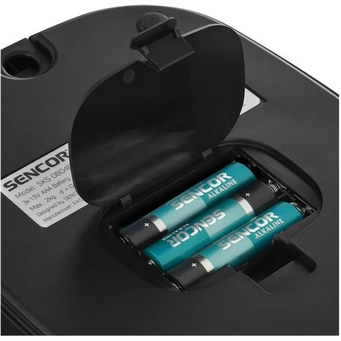 Sencor Balance de cuisine SKS 0804BK - Précision 0,1 g, Capacité 2 kg, LCD, Fonction tare, Compacte