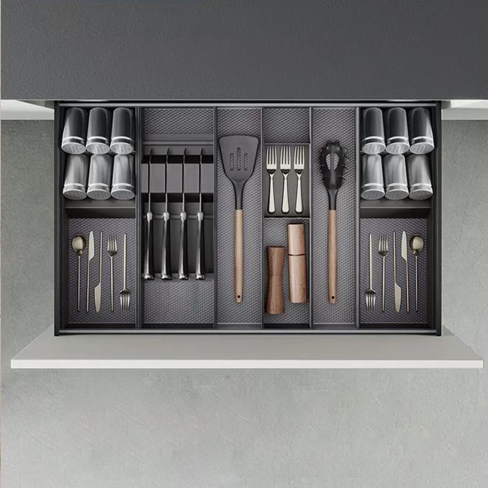 Emuca Orderbox Porte-couteau pour tiroir, 150x470mm, Acier et Bois, Gris antracite 1