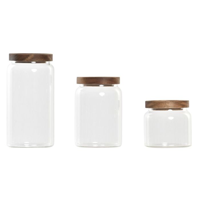 Set de 3 Boites DKD Home Decor Acacia Verre Borosilicaté (1 L) (400 ml) (700 ml) (3 Pièces) 0 Set de 3 Boites DKD Home Decor Acacia Verre Borosilicaté (1 L) (400 ml) (700 ml) (3 Pièces) 0