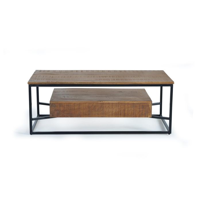 GINER Y COLOMER - Mesa de Centro - Table basse en bois de manguier et métal de style industriel avec 2 tiroirs - 120 x 60 x 45 cm - Coloris Naturel 3 GINER Y COLOMER - Mesa de Centro - Table basse en bois de manguier et métal de style industriel avec 2 tiroirs - 120 x 60 x 45 cm - Coloris Naturel 3