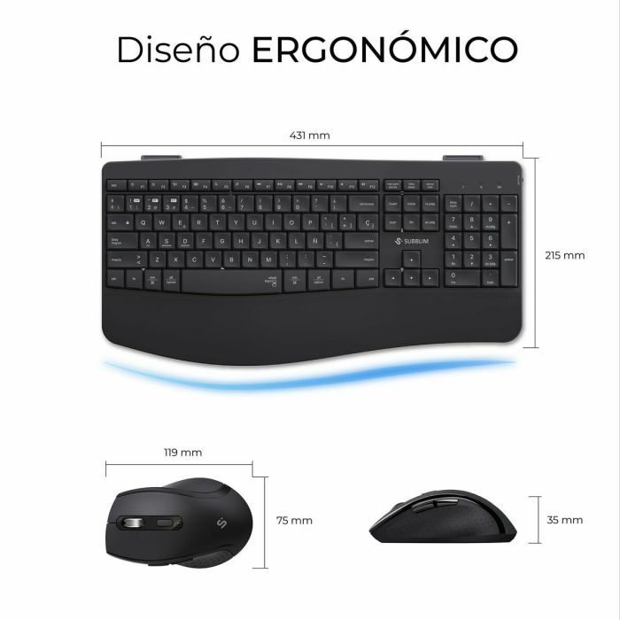 clavier et souris Subblim OFFICE PROWAVE Noir Espagnol Qwerty QWERTY 16