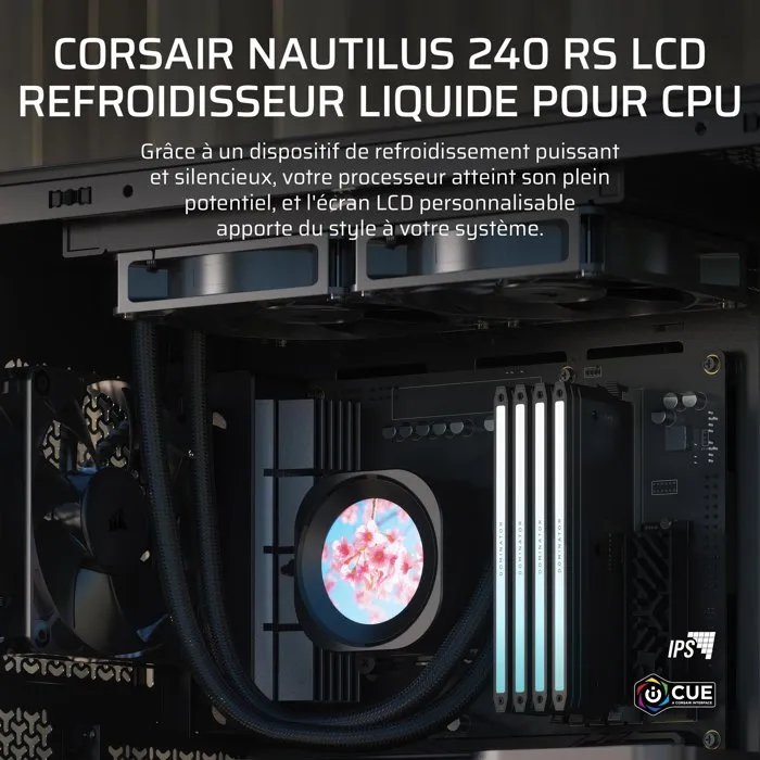 Corsair Nautilus RS LCD 240 mm - Watercooling processeur avec écran IPS, ventilateurs RS120 PWM, compatibilité Intel et AMD (Socket LGA 1851, AM5) Corsair Nautilus RS LCD 240 mm - Watercooling processeur avec écran IPS, ventilateurs RS120 PWM, compatibilité Intel et AMD (Socket LGA 1851, AM5)