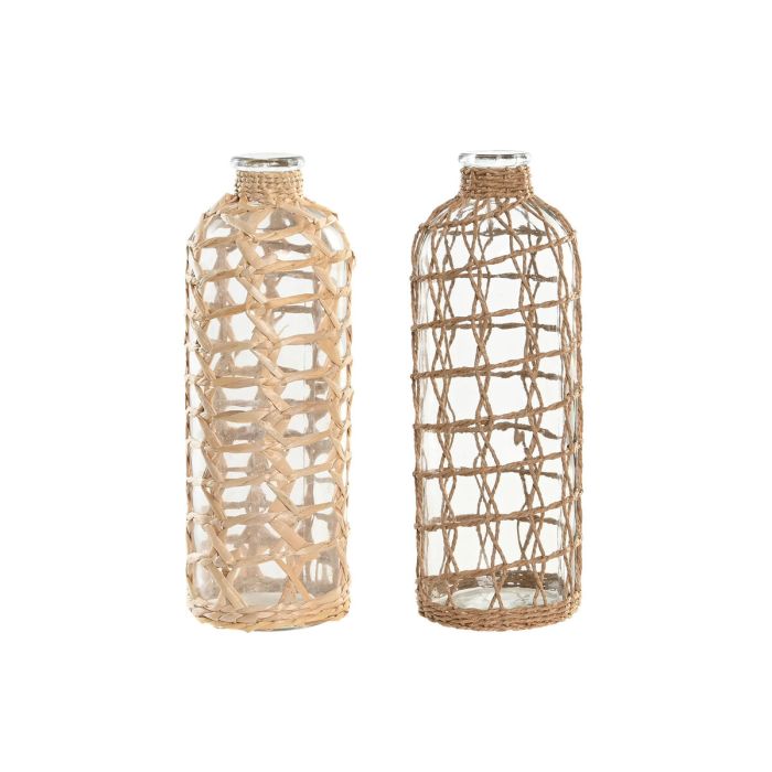 Vase Home ESPRIT Transparent Marron Clair Verre Naturel méditerranéen 12 x 12 x 33 cm (2 Unités)