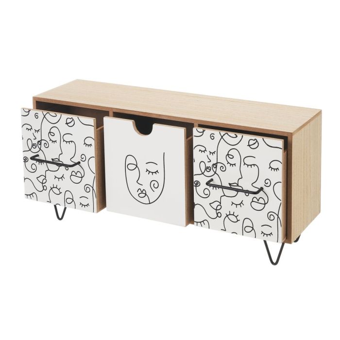 Boîte à bijoux ONE LINE Blanc Noir Naturel Bois MDF 40 x 12 x 20 cm 2