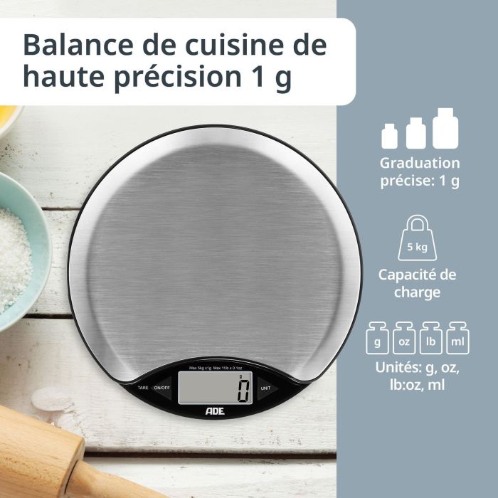 Balance de cuisine digitale - ADE - ANJA - Plastique ABS - 17 x 17 x 2,2  cm - Inclus 1 pile Cr 2032 1