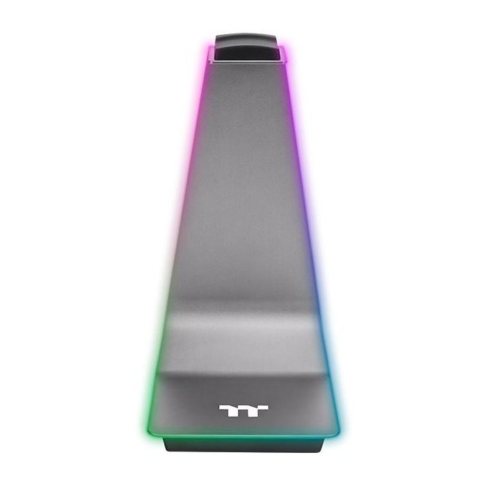 Thermaltake ARGENT HS1 RGB Support pour casque gaming, 2 ports USB, éclairage RGB, en aluminium, couleur noir et gris